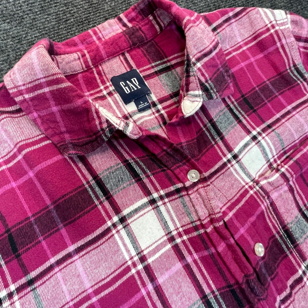 Gap Flannel Button Down Women L Pink Plaid 90s Grunge Core Soft Cotton Western